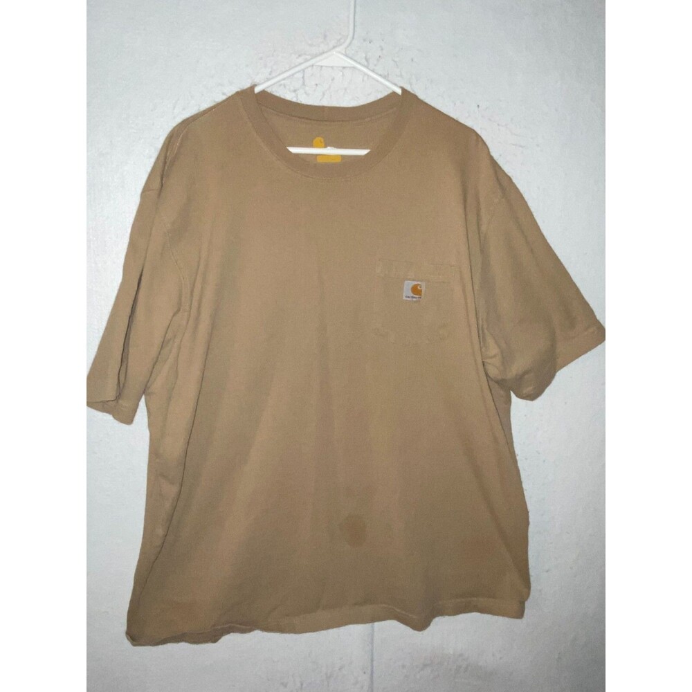 Men Carhartt Short Sleeve Crewneck T Shirt Size 2XL Original Solid Tan Logo